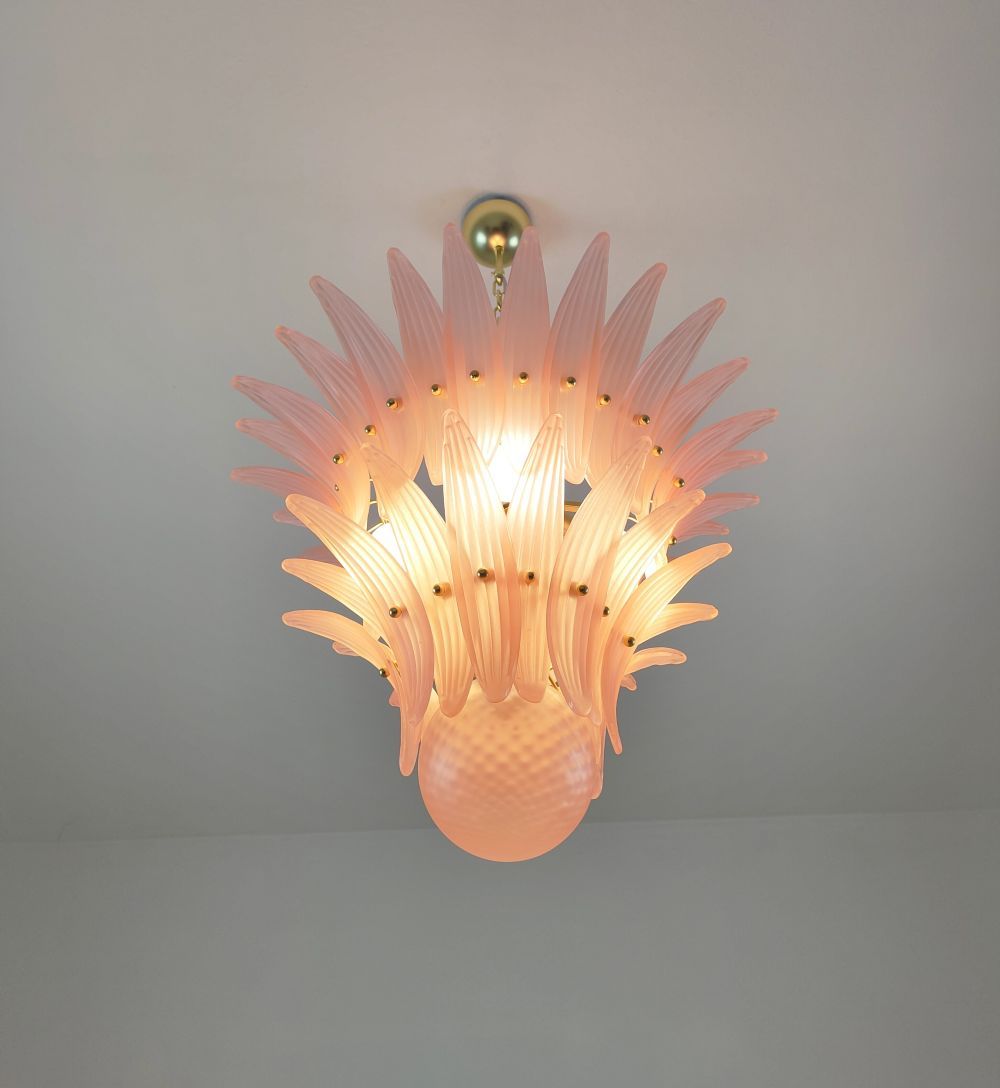 Murano glass Palmette chandelier pink satin